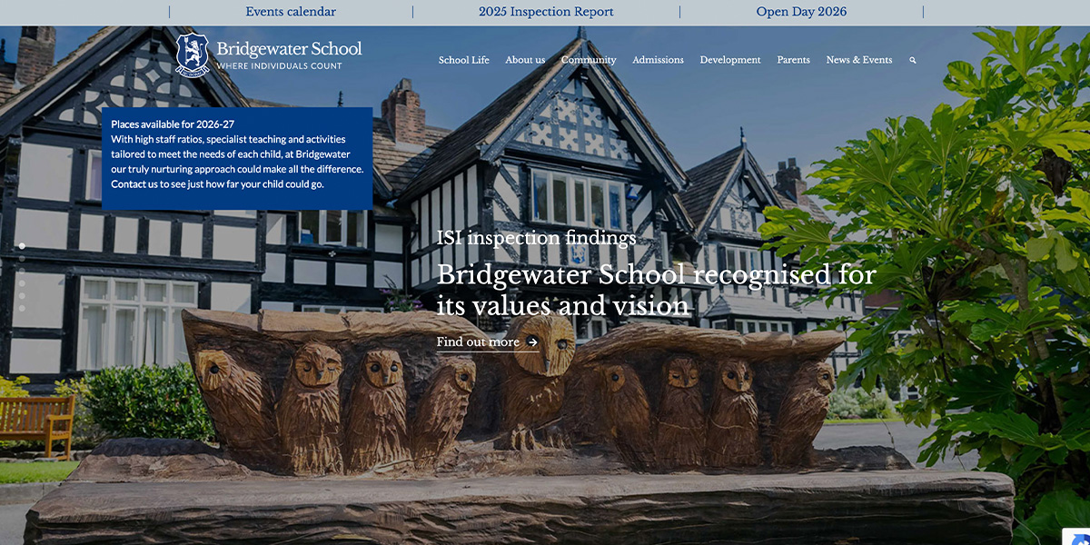 Bridgewater School Worsley desktop view