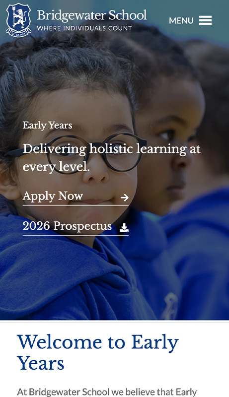 Bridgewater School Worsley mobile view