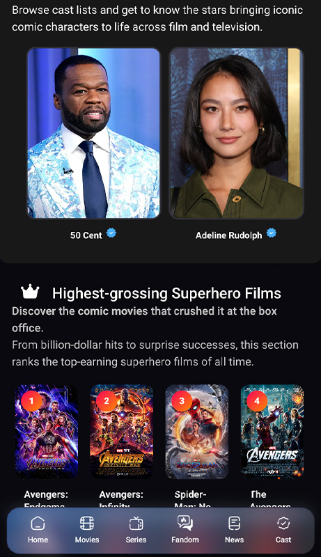 Comic Movie DB app view