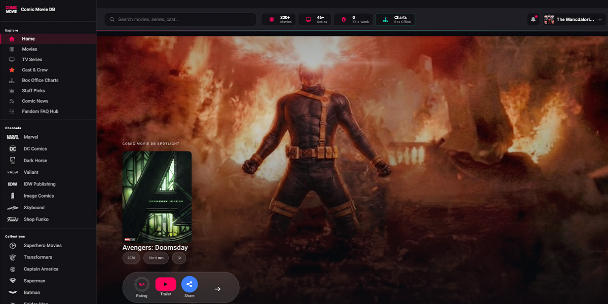 Comic Movie DB desktop view