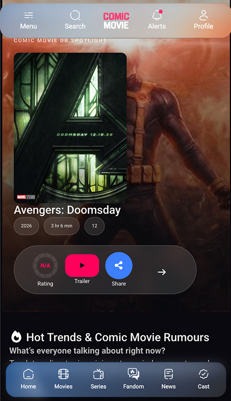 Comic Movie DB mobile view