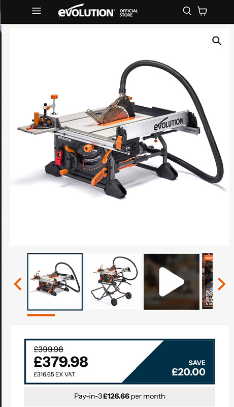 Evolution Power Tools mobile view