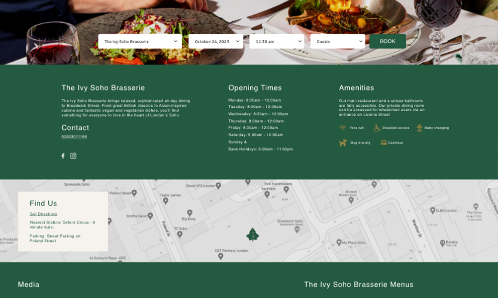 Interactive restaurants page